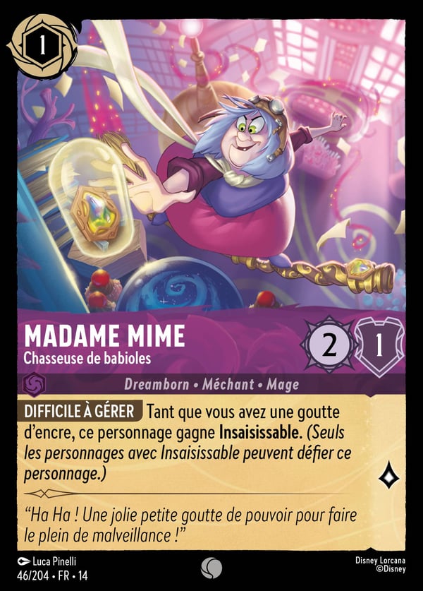 Madame Mime — Chasseuse de babioles, carte française Hyperia City 46/204, galerie officielle Disney Lorcana