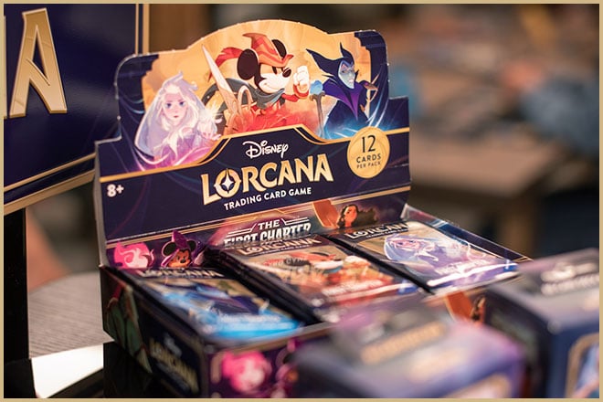 Photo of a box of Disney Lorcana Trading Card Game booster packs