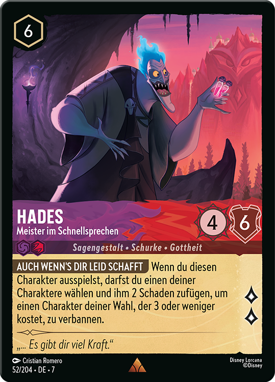 Hades - Meister im Schnellsprechen card from the Disney Lorcana Trading Card Game