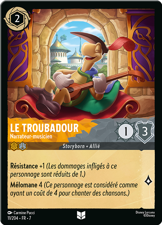 Le Troubadour - Narrateur-musicien card from the Disney Lorcana Trading Card Game