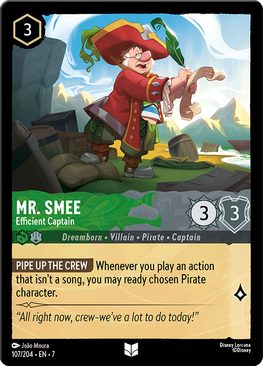 Mr. Smee - Efficient Captain card from the Disney Lorcana Trading Card Game