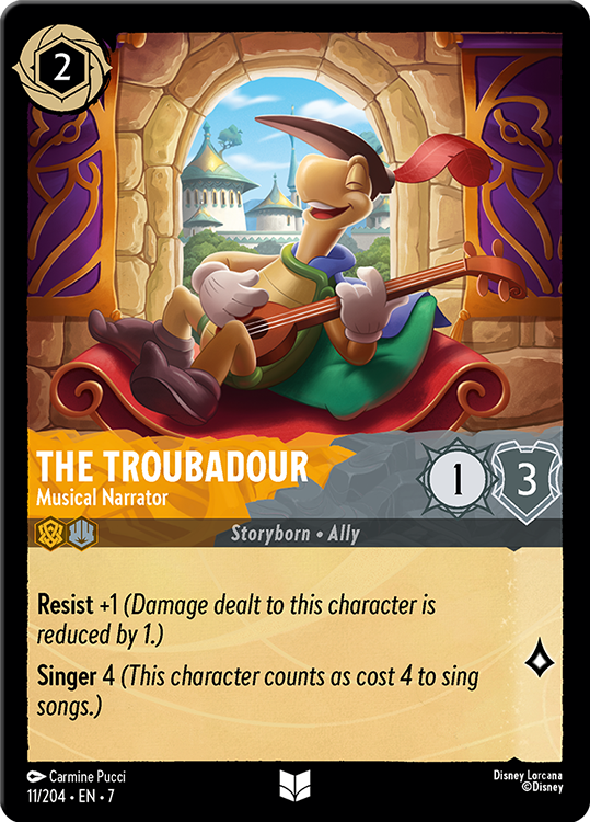 The Troubadour - Musical Narrator card from the Disney Lorcana Trading Card Game