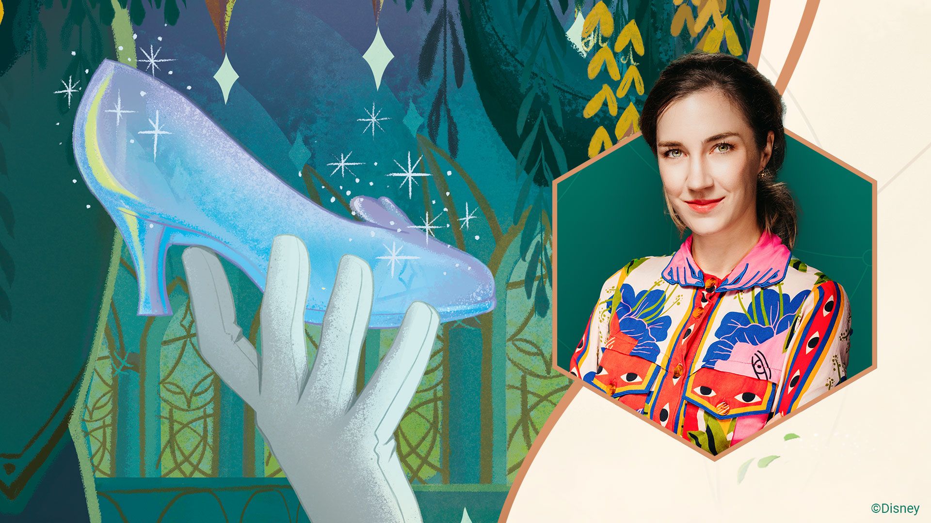 photo of Anna Stosik and an illustration of a glass slipper