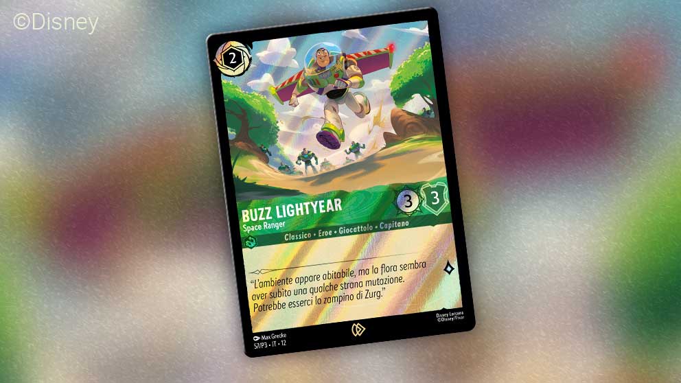 Festeggia l'uscita di Toy Story 5 di Disney e Pixar con una carta promozionale di Buzz Lightyear di Disney Lorcana Trading Card Game