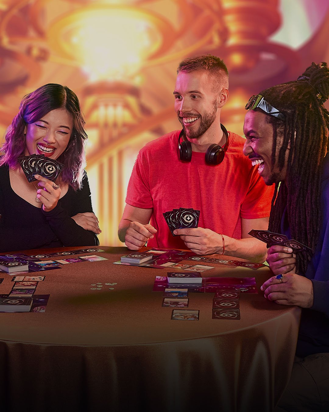 Two people playing Disney Lorcana