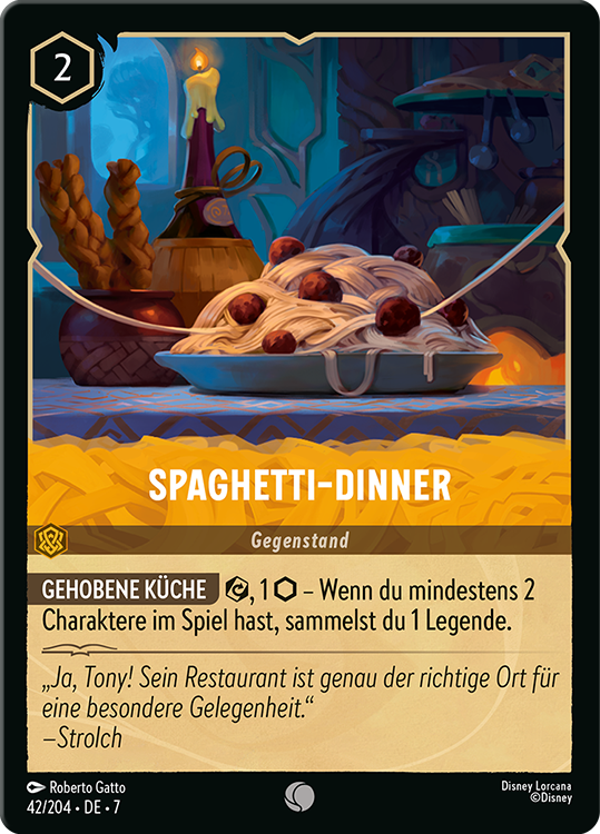 Spaghetti-Dinner card from the Disney Lorcana Trading Card Game