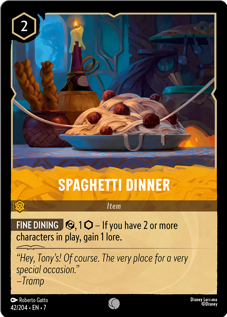 Spaghetti Dinner card from the Disney Lorcana Trading Card Game