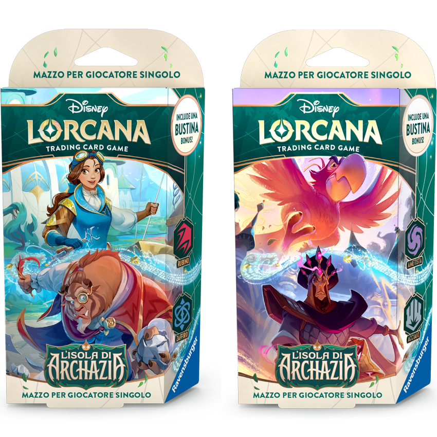 Starter decks for Archazia's Island for the Disney Lorcana Trading Card Game