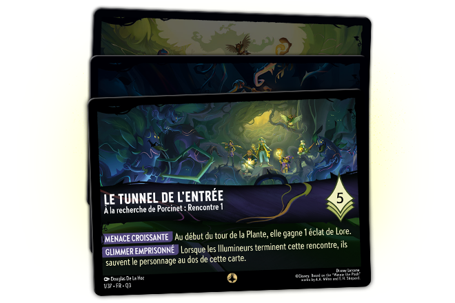 Cartes Rencontre françaises du scénario Lorcana Équipe Miel à la rescousse
