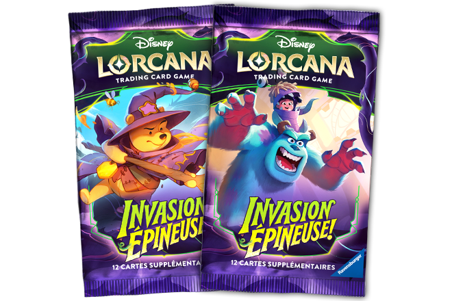 Boosters français Disney Lorcana Invasion épineuse utilisés pour personnaliser les decks Équipe Miel