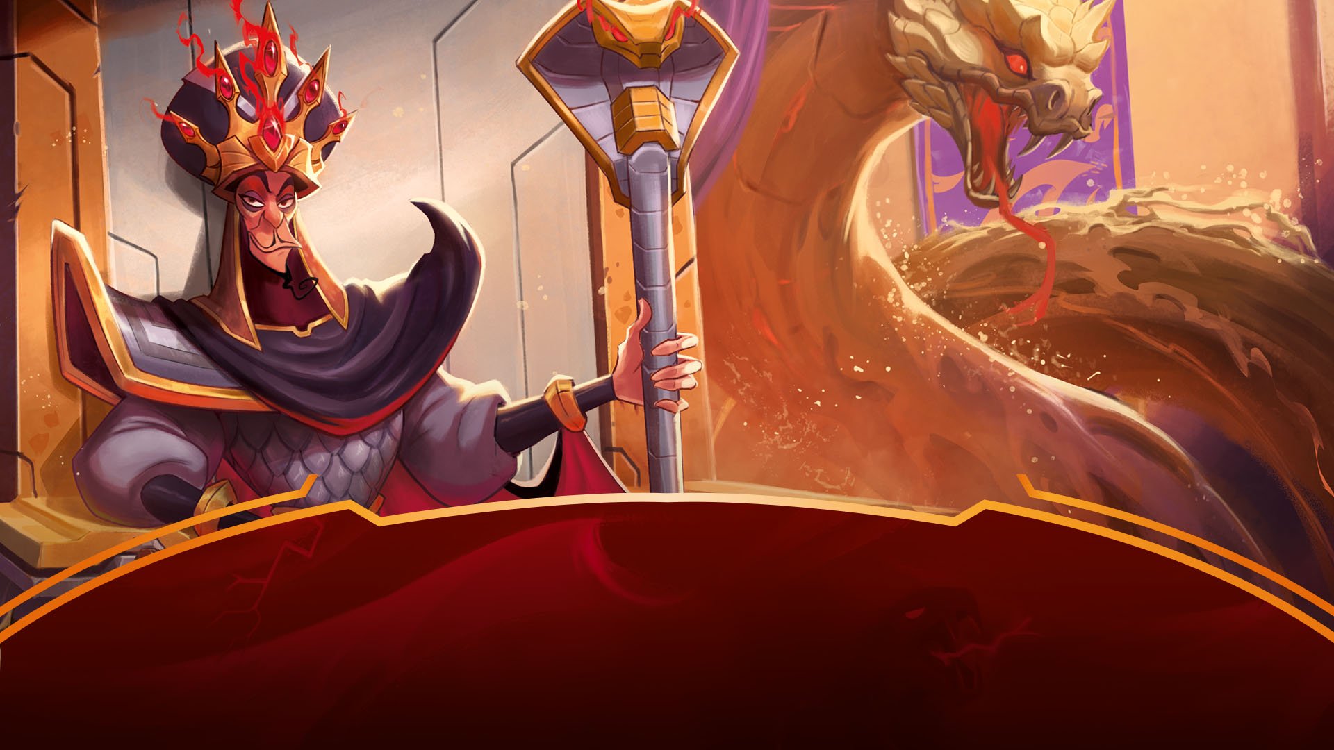 Disney Lorcana Reign of Jafar website header image of Jafar wearing the hexwell crown