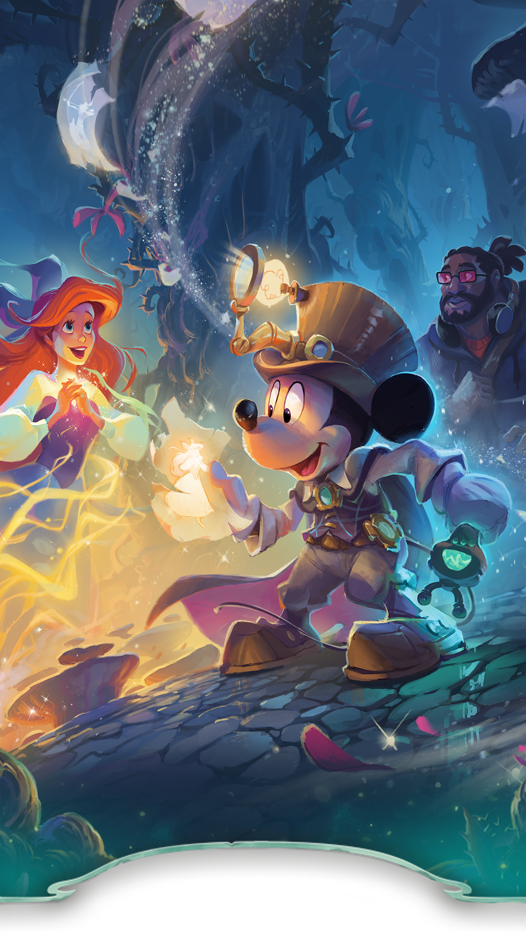 Disney Lorcana Whispers in the Well website header image of Mickey Mouse Ariel and Illumineer