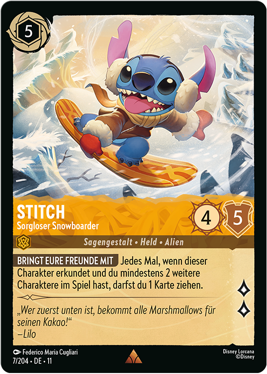 Stitch - Carefree Snowboarder TCG Card from Disney Lorcana's Winterspell