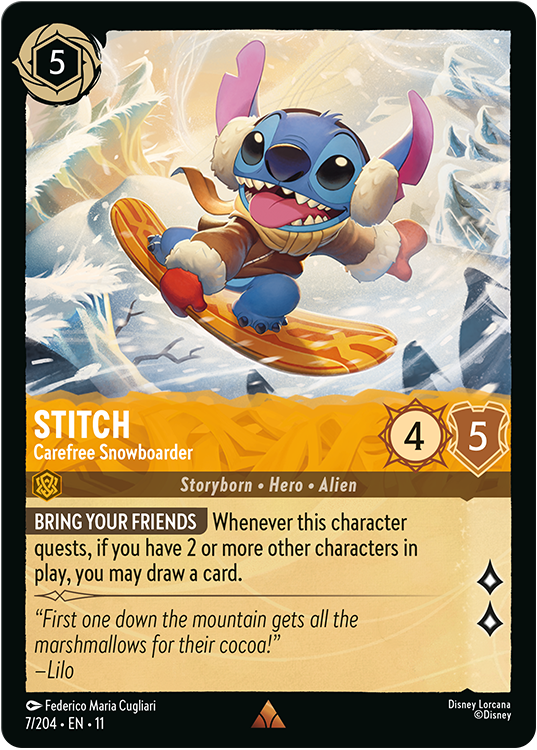 Stitch - Carefree Snowboarder TCG Card from Disney Lorcana's Winterspell