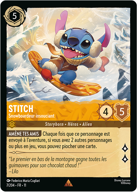 Stitch - Carefree Snowboarder TCG Card from Disney Lorcana's Winterspell