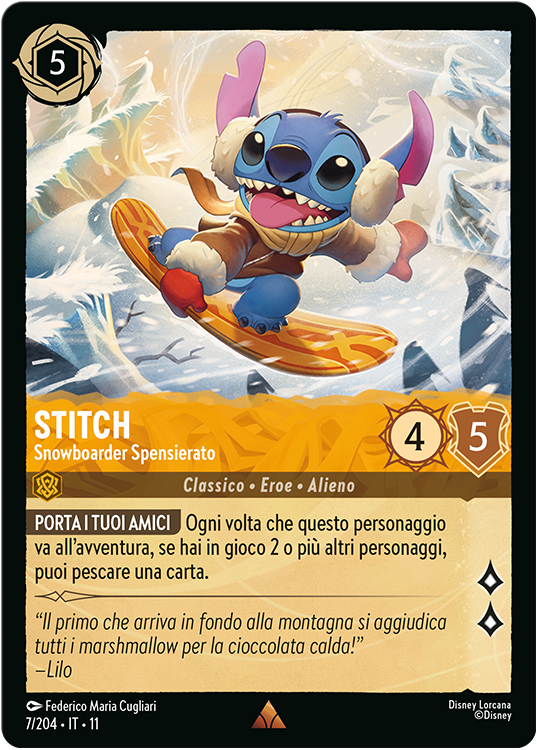 Stitch - Carefree Snowboarder TCG Card from Disney Lorcana's Winterspell