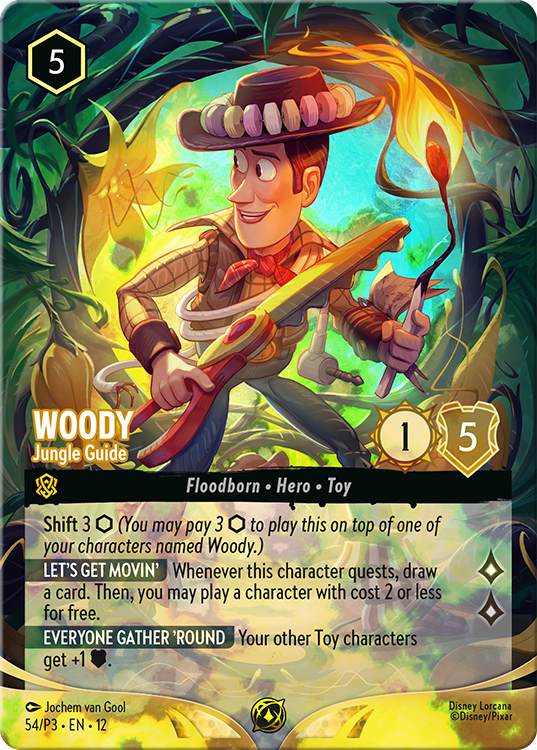 Foil image of Disney Lorcana card of Woody - Jungle Guide
