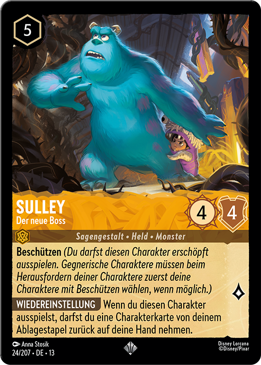 Image of the Disney Lorcana card, Sulley – Der neu Boss. The card has an illustration of the character Sulley from the movie, Monsters, Inc.