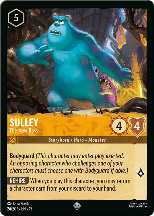 Image of the Disney Lorcana card, Sulley – The New Boss. The card has an illustration of the character Sulley from the movie, Monsters, Inc.