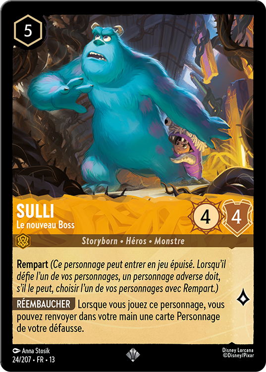 Image of the Disney Lorcana card, Sulley – Le noeveau Boss. The card has an illustration of the character Sulley from the movie, Monsters, Inc.