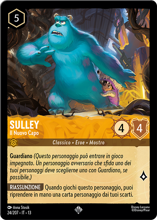 Image of the Disney Lorcana card, Sulley – The New Boss. The card has an illustration of the character Sulley from the movie, Monsters, Inc.