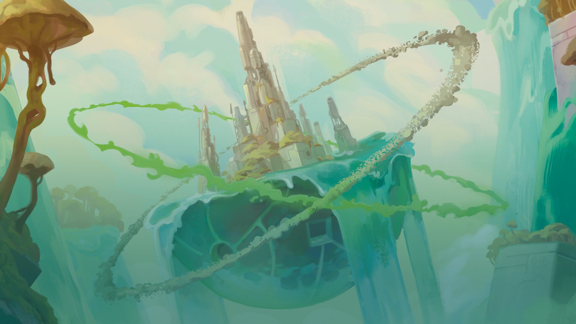 Dekoratives mobiles Hintergrundbild eines mystischen Berges aus dem Disney Lorcana Trading Card Game
