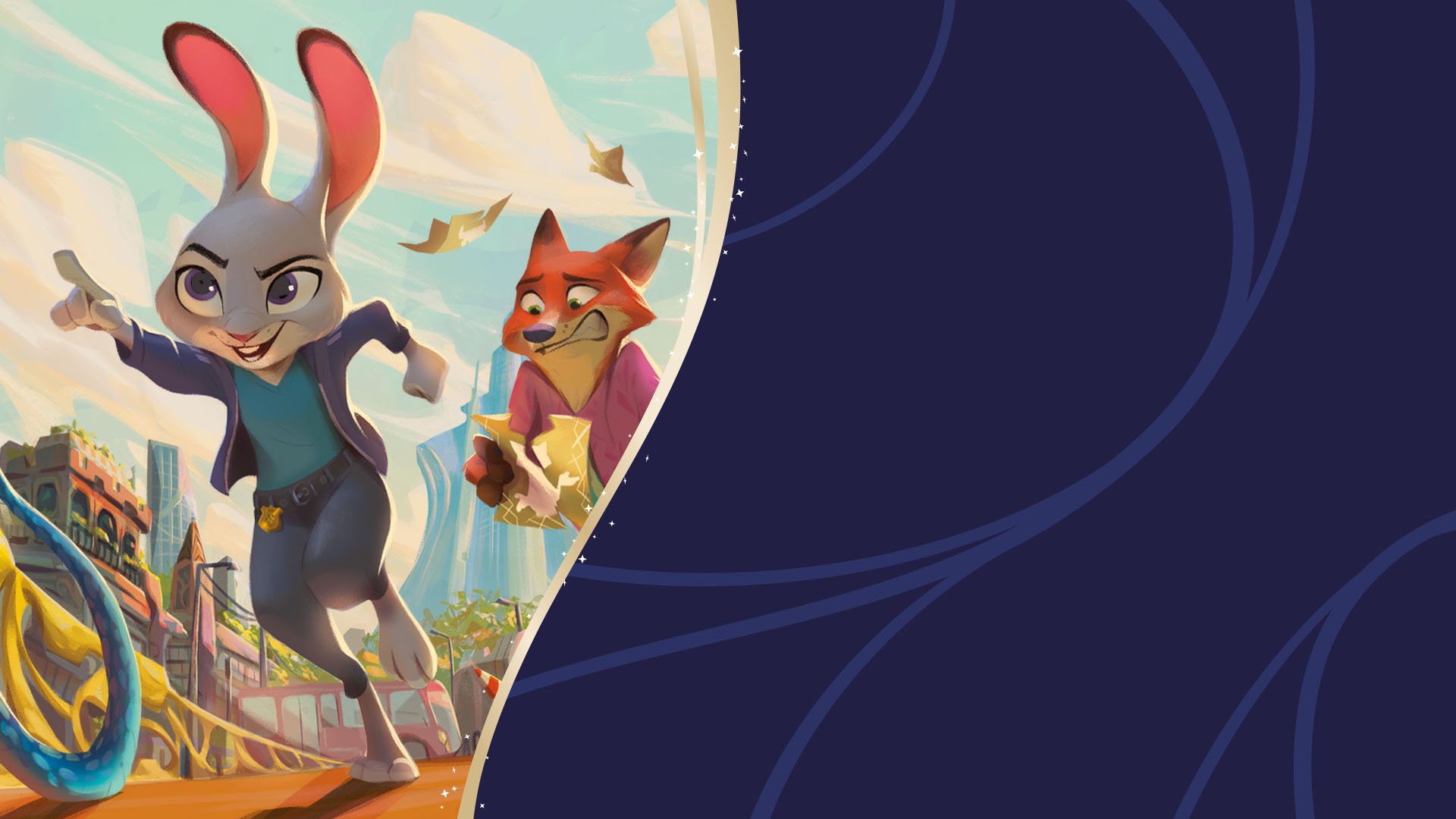 Image of Judy Hopps and Nick Wilde art from the Disney Lorcana card, Putting it all Together