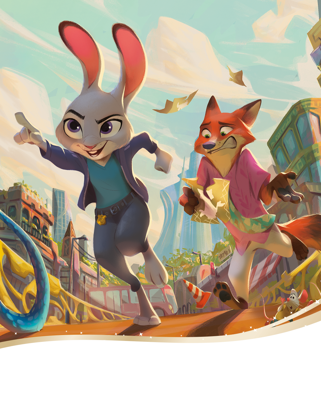 Image of Judy Hopps and Nick Wilde art from the Disney Lorcana card, Putting it all Together