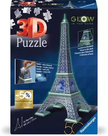 3D Puzzle Building Glow in the Dark Eiffel Tower - 216 Pieces