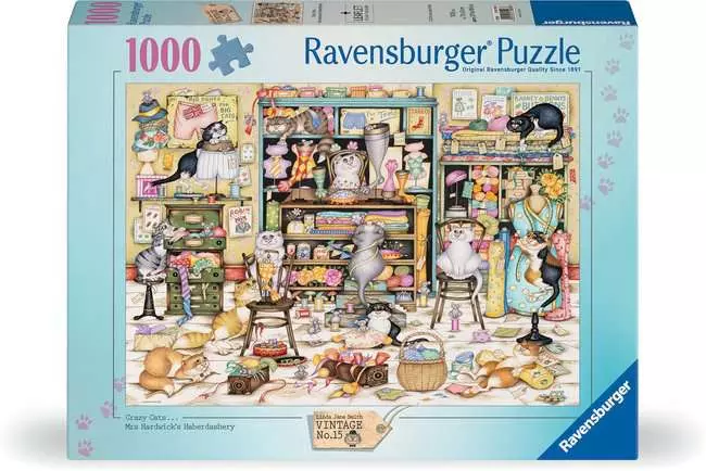 Jigsaw Puzzle Crazy Cats - Mrs Hardwick's Haberdashery - 1000 Pieces Puzzle