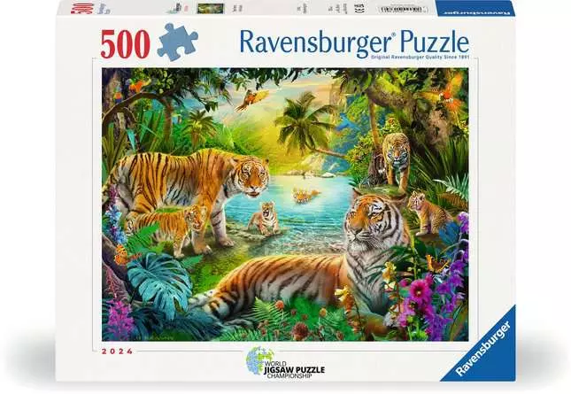 Jigsaw Puzzle Tiger family in Oasis - 500 Pieces Puzzle