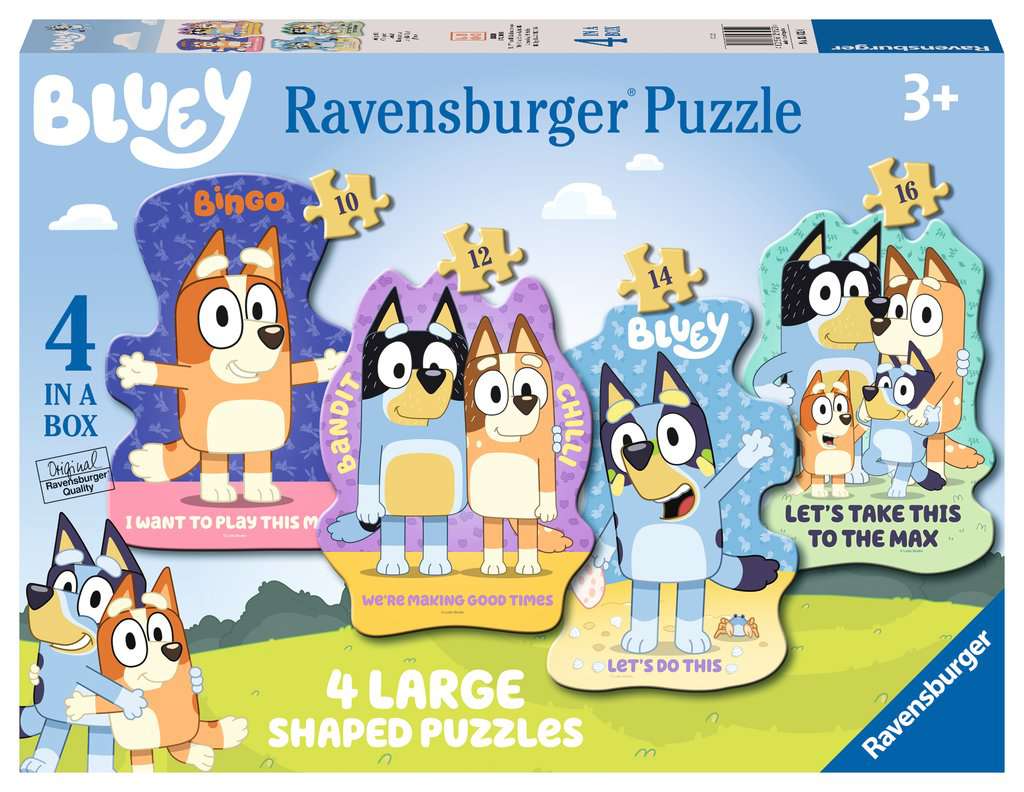 Ravensburger Bluey 4 Large Shaped Jigsaw Puzzles (10, 12, 14, 16 piece)