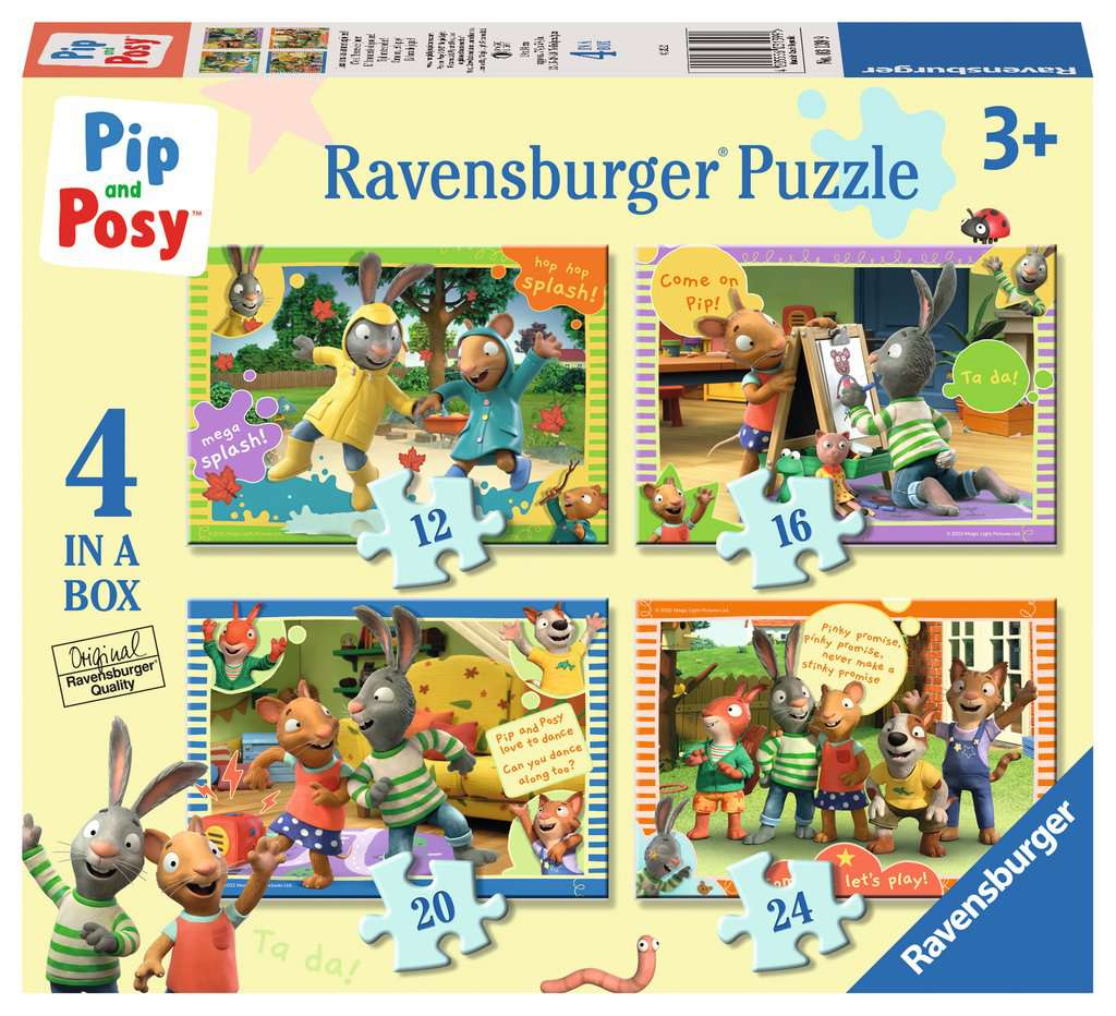 Ravensburger Pip & Posy Come on, let's play! 4 in a Box (12, 16, 20, 24 piece) Jigsaw Puzzles