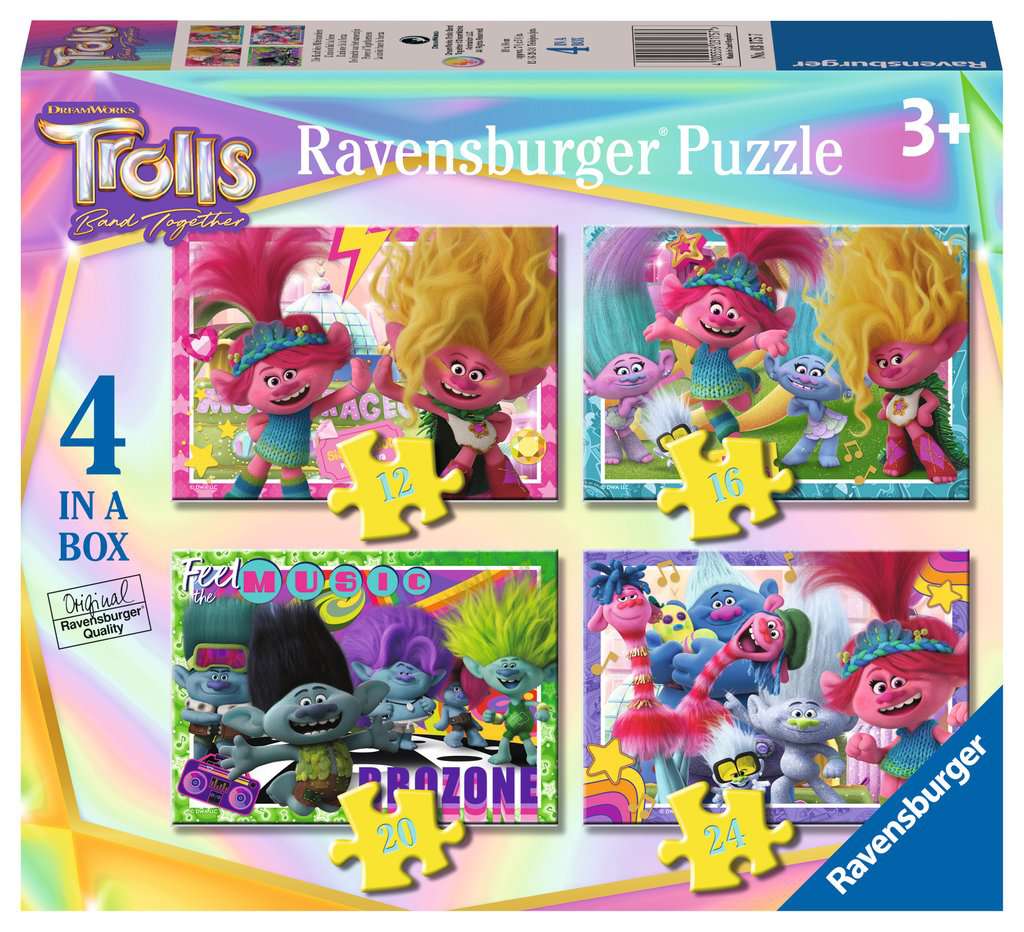 Ravensburger Trolls 3 Movie 4 in a Box (12, 16, 20, 24 piece) Jigsaw Puzzles