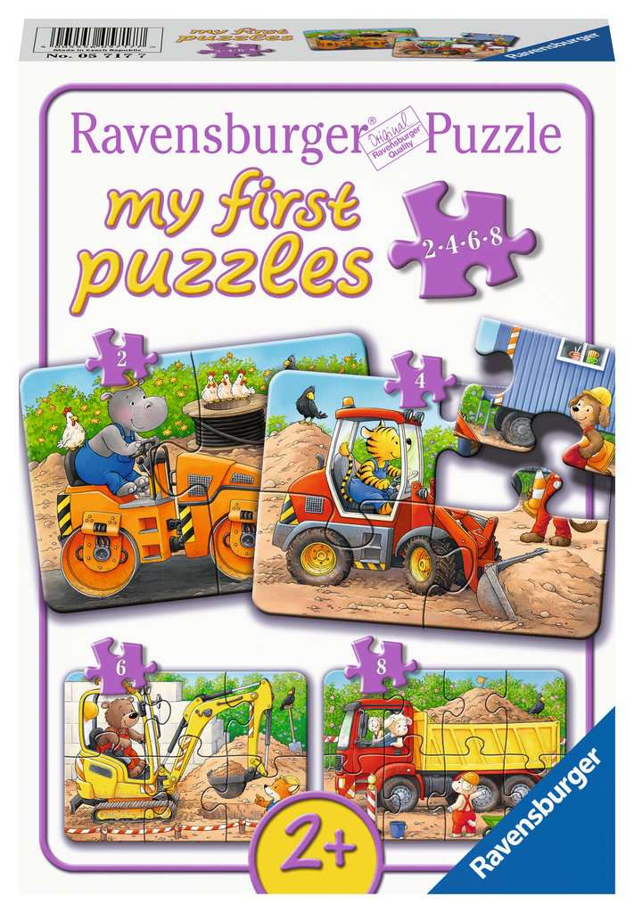 Children's puzzle 2, 4, 6, 8 pieces - Construction Site Animals