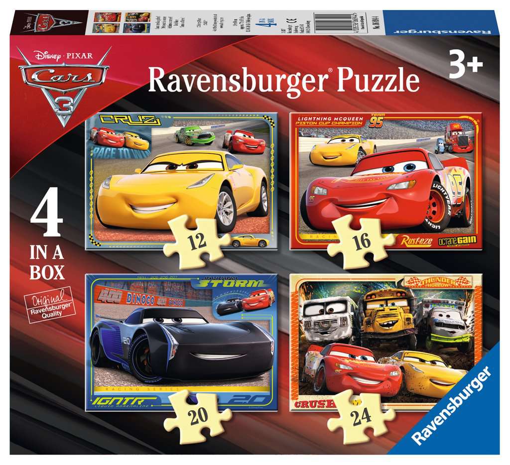 Ravensburger Disney Pixar Cars 3, 4 in a box (12, 16, 20, 24 piece) Jigsaw Puzzles
