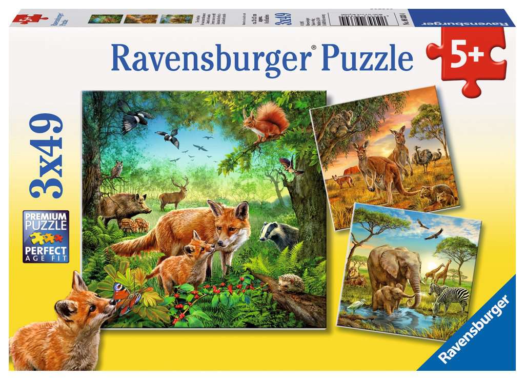 Children's puzzle 3x49 pieces - Animals of the Earth