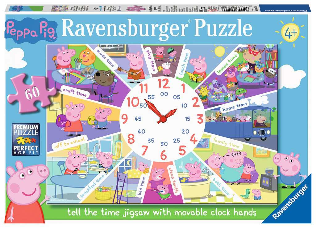 Ravensburger Peppa Pig - Tell the Time Clock Puzzle, 60 piece Jigsaw Puzzle
