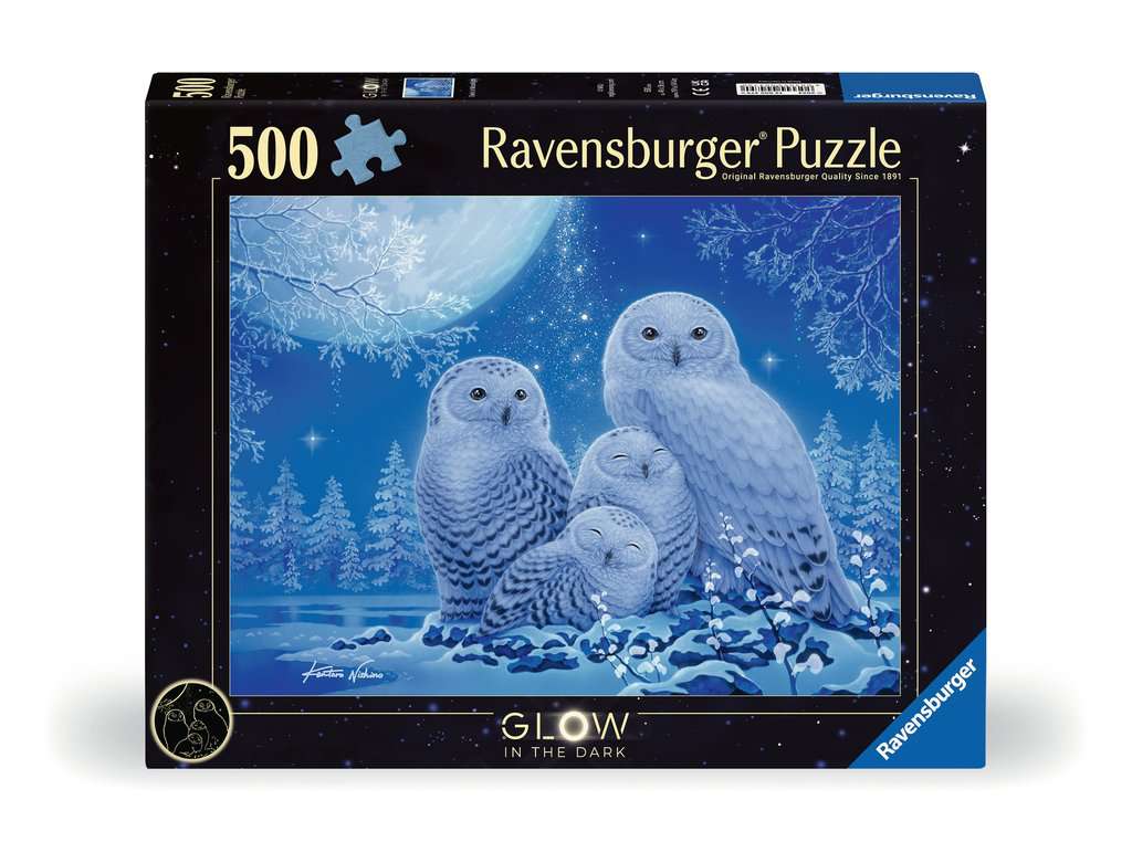 Adult puzzle 500 pieces - Glow in the Dark: Owls in the Moonlight