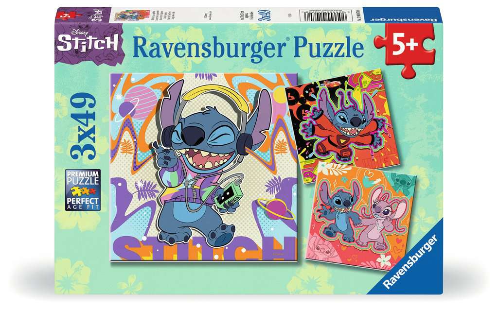 Ravensburger Disney Stitch 3x 49 piece Jigsaw Puzzles - Play the Day Away