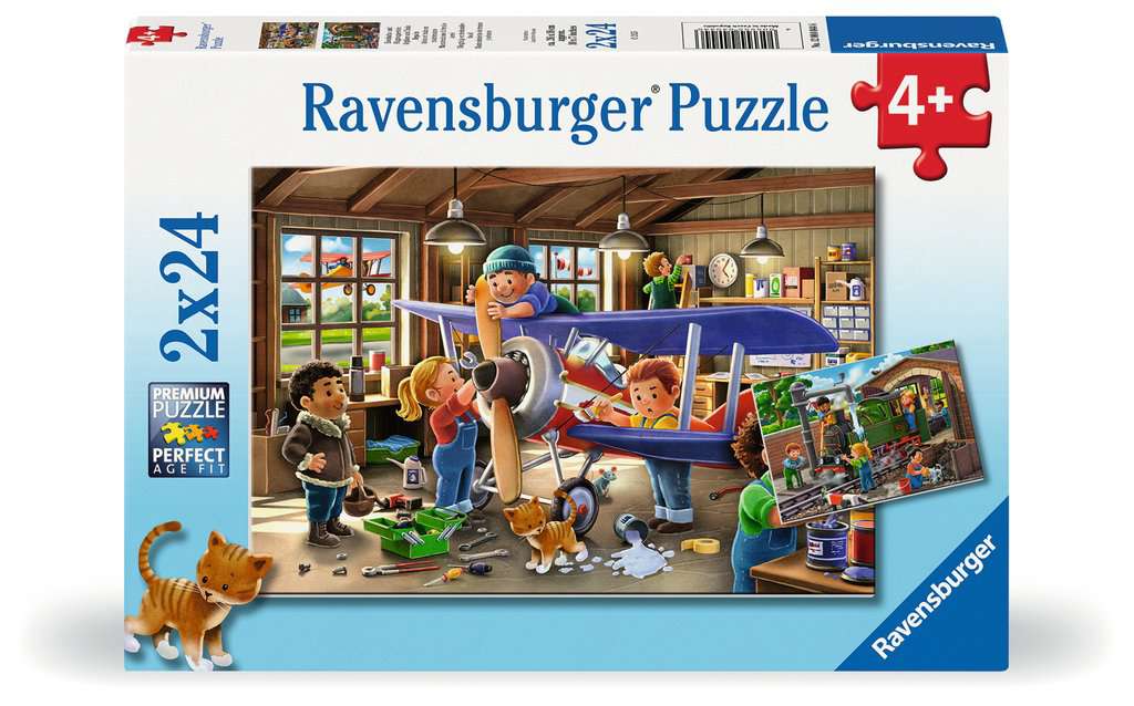 Ravensburger Airplane & Train Repairs 2x 24 piece Jigsaw Puzzle Story Game