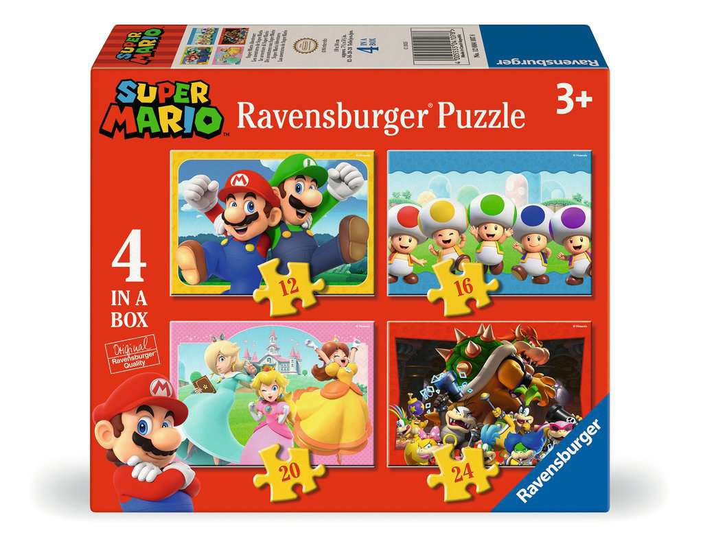 Ravensburger Super Mario 4 in a Box (12, 16, 20, 24 piece) Jigsaw Puzzles - Let's go, Mario!