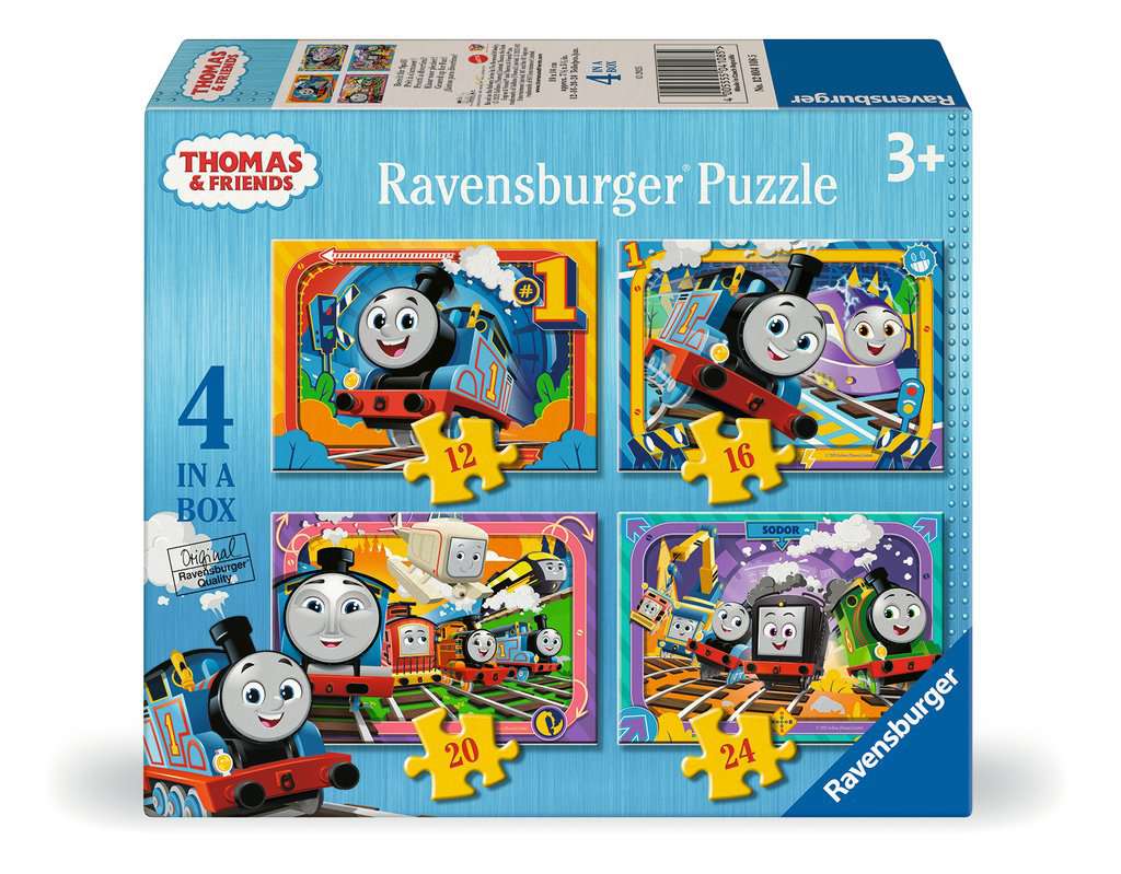 Ravensburger Thomas & Friends Anniversary 4 in a Box (12, 16, 20, 24 piece) Jigsaw Puzzles - Geared up for fun!