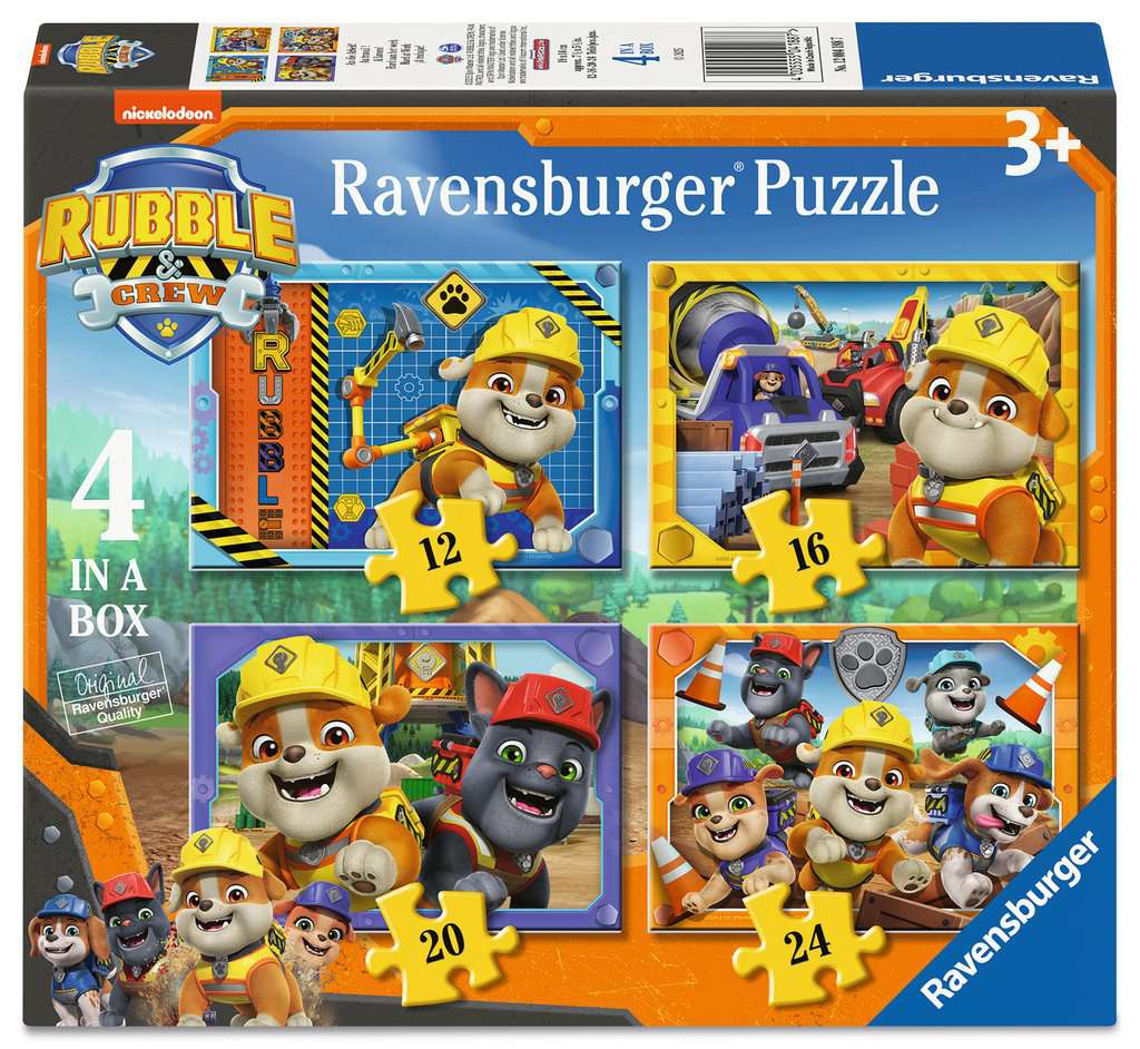 Ravensburger Rubble & Crew 4 in a Box (12, 16, 20, 24 piece) Jigsaw Puzzles - Hard at work