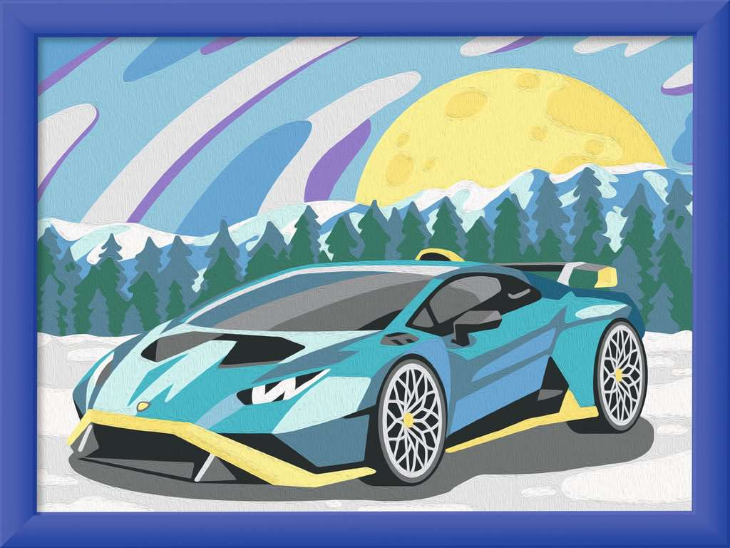 Numéro d´Art Enfant – avec lignes colorées - Lamborghini bleue