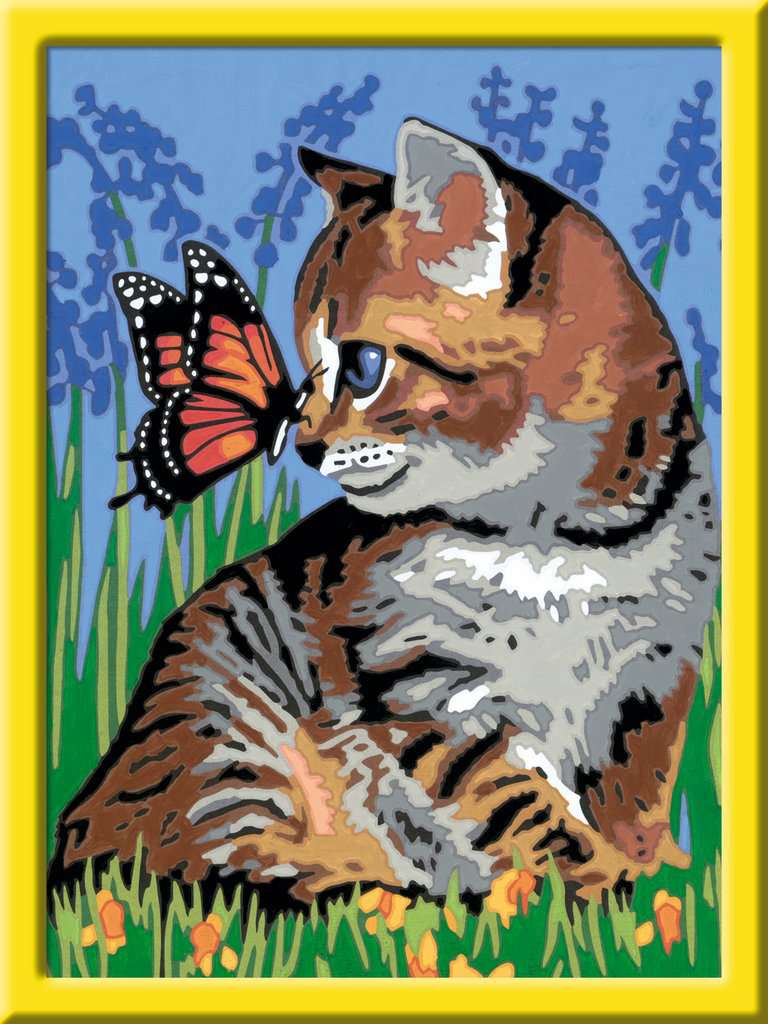 CreArt, Malen nach Zahlen Kinder - Katze mit Schmetterling
