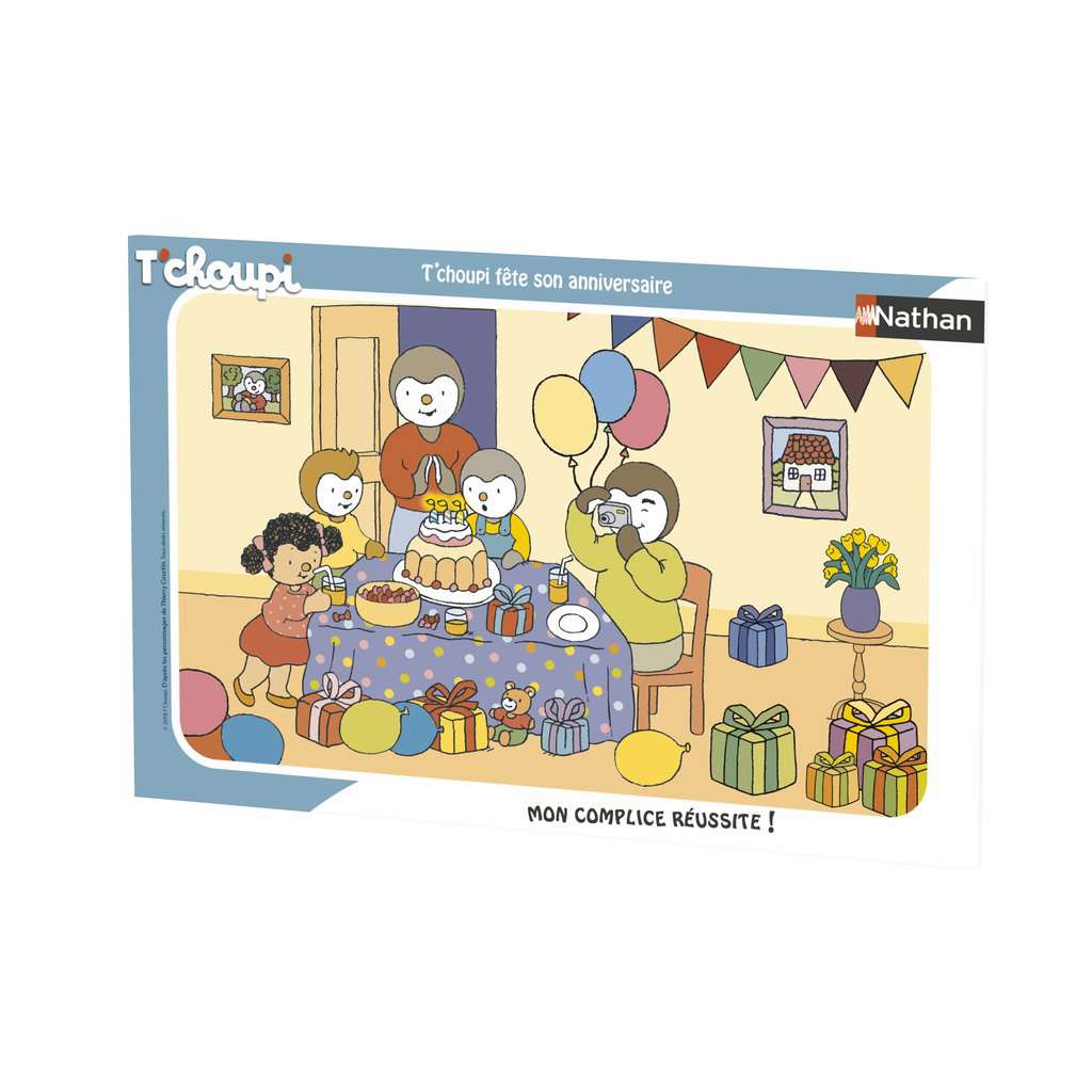 Nathan - Puzzle enfants - Cadre 15 pièces - T'choupi fête son anniversaire - Fille ou garçon dès 3 ans - Puzzle de qualité supérieure - Carton épais et résistant - Quotidien & Famille - 86070