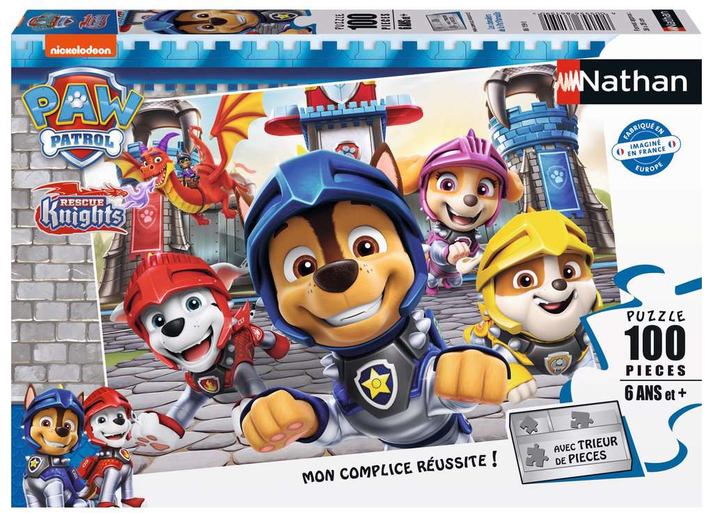Nathan - Puzzle enfants - 100 pièces - Les chevaliers de la Pat’Patrouille - Fille ou garçon dès 6 ans - Puzzle de qualité supérieure - Carton épais et résistant - Action & Aventure - 86159