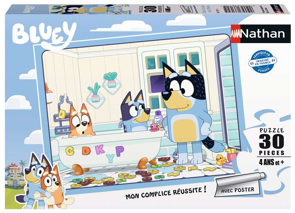 Nathan - Puzzle enfants - 30 pièces - Dans le bain avec Bluey - Fille ou garçon dès 4 ans - Puzzle de qualité supérieure - Carton épais et résistant - Quotidien & Famille - 86170
