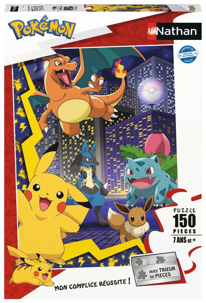 Nathan - Puzzle pour enfants - 150 pièces - La ville des Pokémon - Pour enfants dès 7 ans - Puzzle de qualité supérieure - Carton épais et résistant - Aventure - 86189